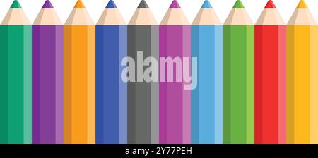Buntes Bleistiftsymbol im flachen Stil. Buntstift-Vektor-Illustration auf isoliertem Hintergrund. Zeichnungsgeräte unterzeichnen Geschäftskonzept. Stock Vektor