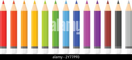 Buntes Bleistiftsymbol im flachen Stil. Buntstift-Vektor-Illustration auf isoliertem Hintergrund. Zeichnungsgeräte unterzeichnen Geschäftskonzept. Stock Vektor