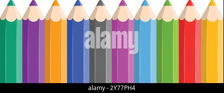 Buntes Bleistiftsymbol im flachen Stil. Buntstift-Vektor-Illustration auf isoliertem Hintergrund. Zeichnungsgeräte unterzeichnen Geschäftskonzept. Stock Vektor