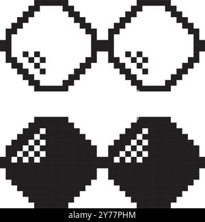 Pixel-Sonnenbrillen-Symbol im flachen Stil. Brillenvektorillustration auf isoliertem Hintergrund. Lustiges Accessoire-Schild Business-Konzept. Stock Vektor