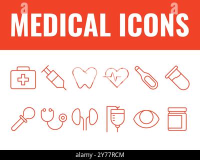 Medizinische Symbole eingestellt. Medizinische Gesundheit Symbole Vektor. Vektor für Symbole im Gesundheitswesen. Stock Vektor