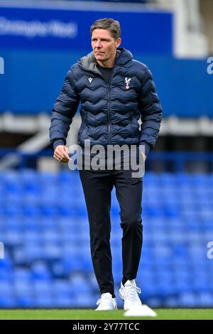 Liverpool, Großbritannien. September 2024. Oliver Glasner Manager von Crystal Palace vor dem Premier League-Spiel Everton gegen Crystal Palace im Goodison Park, Liverpool, Großbritannien, 28. September 2024 (Foto: Cody Froggatt/News Images) in Liverpool, Großbritannien am 28. September 2024. (Foto: Cody Froggatt/News Images/SIPA USA) Credit: SIPA USA/Alamy Live News Stockfoto