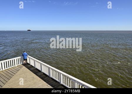 Aussichtsplattform Alte Liebe an der Elbe, Cuxhaven, Niedersachsen, Deutschland, Europa Stockfoto