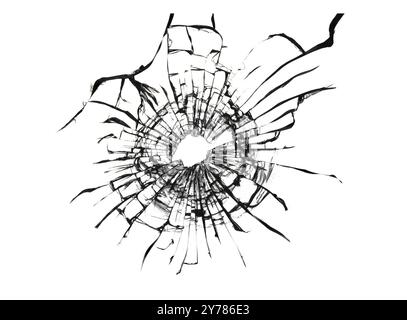 Kaputtes Fenster, Hintergrund aus zerrissenem Glas. Abstrakte Textur auf weißem Hintergrund Stockfoto