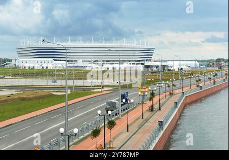 Kaliningrad, Russland, 23. Juni 2018, Fußballstadion für die Weltmeisterschaft, Baltikum-Stadion in Kaliningrad, am Fluss Pregolya, Europa Stockfoto