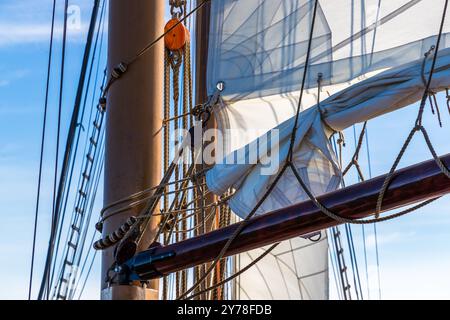 Segelschiff „Weisse Düne“ unter dem Kommando von Kapitän Jane Bothe. Küstengewässer einschließlich Anteil am Festlandsockel, Mecklenburg-Vorpommern, Deutschland Stockfoto