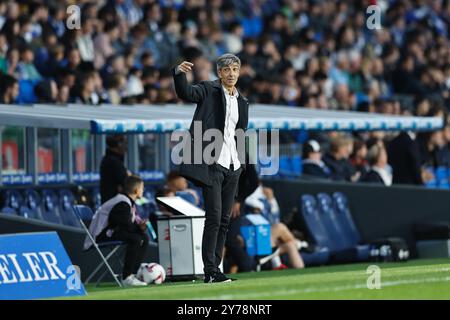 San Sebastian, Spanien. September 2024. Imanol Alguacil (Sociedad) Fußball/Fußball : spanisches LaLiga EA Sports Spiel zwischen Real Sociedad 3-0 Valencia CF in der reale Arena in San Sebastian, Spanien. Quelle: Mutsu Kawamori/AFLO/Alamy Live News Stockfoto