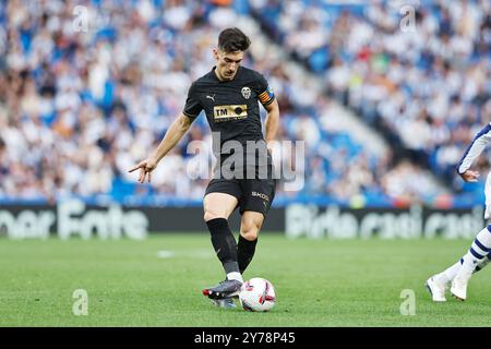 San Sebastian, Spanien. September 2024. Pepelu (Valencia) Fußball/Fußball : spanisches „LaLiga EA Sports“-Spiel zwischen Real Sociedad 3-0 Valencia CF in der reale Arena in San Sebastian, Spanien. Quelle: Mutsu Kawamori/AFLO/Alamy Live News Stockfoto