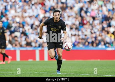 San Sebastian, Spanien. September 2024. Cesar Tarrega (Valencia) Fußball/Fußball : spanisches Spiel "LaLiga EA Sports" zwischen Real Sociedad 3-0 Valencia CF in der reale Arena in San Sebastian, Spanien. Quelle: Mutsu Kawamori/AFLO/Alamy Live News Stockfoto