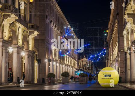 Turin, Italien. Die besten acht Tennisspieler des Slam treffen sich zum dritten Mal in Turin im 54. Nitto ATP Finals, um die Nummer eins zu entscheiden. Stockfoto