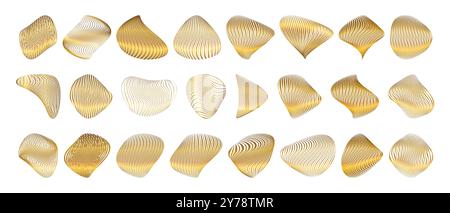 Elegante Luxuriöse Kollektion Mit Abstrakter Amorpher Form In Gold Mit Linienstruktur Stock Vektor