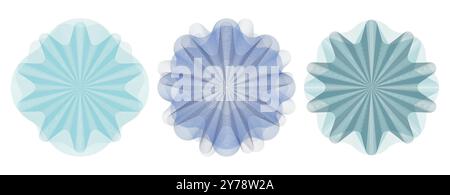 Elegantes blaues Guilloche-Zertifikat-Wasserzeichen-Set mit abstrakten Maschenformen Stock Vektor