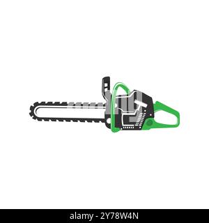 Vektorbild der Motorsäge. Illustration des Motorsägen-Vektors isoliert auf weißem Hintergrund. Professionelle Maschine. Professionelles Kettensägen-Konzept. Holzschneider-Säge. Stock Vektor