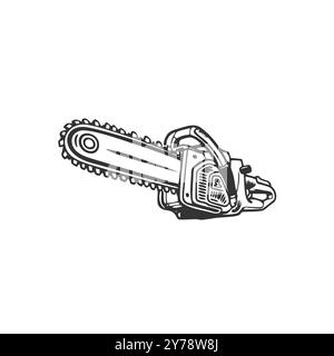 Vektorbild der Motorsäge. Illustration des Motorsägen-Vektors isoliert auf weißem Hintergrund. Professionelle Maschine. Professionelles Kettensägen-Konzept. Holzschneider-Säge. Stock Vektor