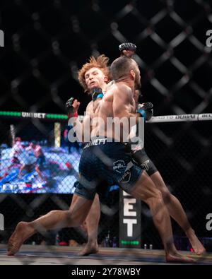 Glasgow, Schottland. September 2024. PFL MMA Europe Playoffs, Glasgow, Schottland. Glasgow, Schottland. September. Lewis McGrillen V-Dekan Garnett MMA kämpfte für PFL Europe in der OVO Hydro Arena in Glasgow, Schottland. Quelle: Sashshots/Alamy Live News Stockfoto