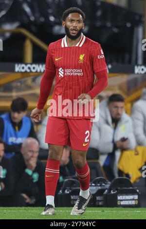 Wolverhampton, Großbritannien. September 2024. Joe Gomez von Liverpool während des Premier League-Spiels Wolverhampton Wanderers gegen Liverpool in Molineux, Wolverhampton, Vereinigtes Königreich, 28. September 2024 (Foto: Alfie Cosgrove/News Images) in Wolverhampton, Vereinigtes Königreich am 29. September 2024. (Foto: Alfie Cosgrove/News Images/SIPA USA) Credit: SIPA USA/Alamy Live News Stockfoto