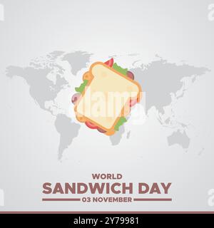 World Sandwich Day, 03. November Sandwich Day, Grußkarte, bearbeitbare Vorlage, Stock Illustration, Post Design, World Sandwich Day 3. November Stock Vektor