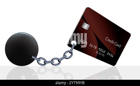Kreditkartenschulden geben Ihnen das Gefühl, Sie ziehen einen Ball und Kette mit sich. Diese 3-d-Abbildung zeigt die Kugel und die Kette, die mit einem generischen c verbunden sind Stockfoto