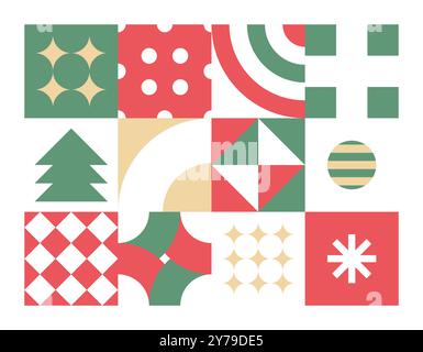 Geometrisches weihnachtsmuster flacher Hintergrund. Stock Vektor