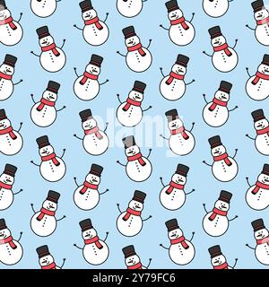 Schneemannmuster mit himmelblauem Wintermuster. Stock Vektor