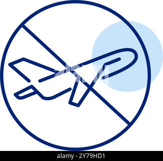 Gekreuztes Flugzeugsymbol. Stornierte oder ausgesetzte Flüge, keine Flugzone. Pixelperfektes, bearbeitbares Konturvektorsymbol Stock Vektor