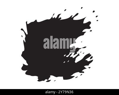 Abstrakte schwarze Tuschenstücke, isoliert auf weißem Hintergrund. Farbspritzer, chaotische Farbspritzer, künstlerische Flecken, minimalistisches Designelement. Stock Vektor