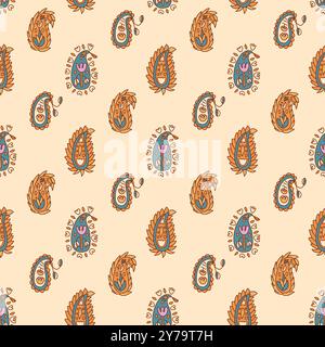 Nahtloses Paisley-Muster. Foulard indian Drops Ornament endloser Hintergrund. Vektor Hand gezeichnete Kunst und Handwerk Illustration. Stock Vektor