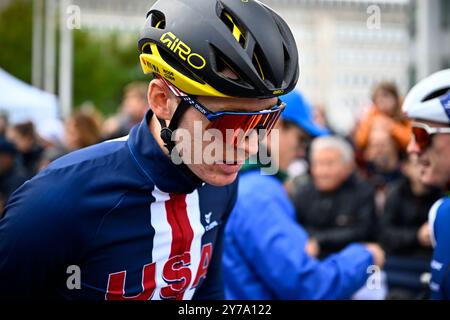 Zürich, Schweiz. September 2024. US Matteo Jorgenson wurde am Sonntag, den 29. September 2024, in Zürich, Schweiz zum Start des Elite-Männer-Straßenrennens bei den UCI Road and Para-Cycling Road World Championships 2024 in Zürich, vorgestellt. Die Welten finden vom 21. Bis 29. September statt. BELGA FOTO JASPER JACOBS Credit: Belga News Agency/Alamy Live News Stockfoto