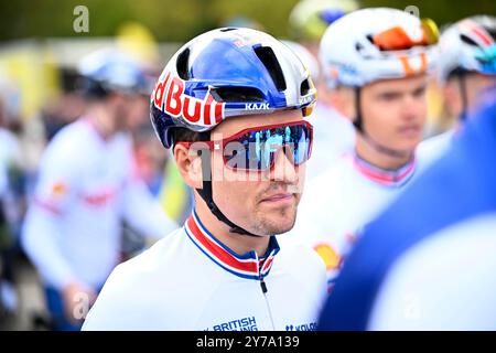 Zürich, Schweiz. September 2024. Der Brite Tom Pidcock fotografierte beim Start des Elite-Männer-Straßenrennens bei den UCI Road and Para-Cycling Road World Championships 2024 am Sonntag, den 29. September 2024 in Zürich. Die Welten finden vom 21. Bis 29. September statt. BELGA FOTO JASPER JACOBS Credit: Belga News Agency/Alamy Live News Stockfoto