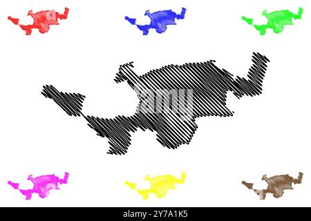 Laufen District (Schweiz, Schweizerische Eidgenossenschaft, Kanton Basel-Landschaft oder Basel-Country, Baselland oder Baselbiet) Kartenvektordarstellung, scrib Stock Vektor