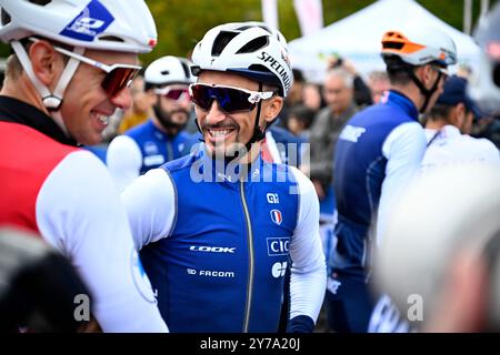 Zürich, Schweiz. September 2024. Der Franzose Julian Alaphilippe wurde beim Start des Elite-Männer-Straßenrennens bei den UCI Road and Para-Cycling Road World Championships 2024 am Sonntag, 29. September 2024, in Zürich, Schweiz, gezeigt. Die Welten finden vom 21. Bis 29. September statt. BELGA FOTO JASPER JACOBS Credit: Belga News Agency/Alamy Live News Stockfoto