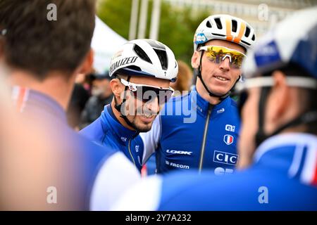 Zürich, Schweiz. September 2024. Der Franzose Julian Alaphilippe wurde beim Start des Elite-Männer-Straßenrennens bei den UCI Road and Para-Cycling Road World Championships 2024 am Sonntag, 29. September 2024, in Zürich, Schweiz, gezeigt. Die Welten finden vom 21. Bis 29. September statt. BELGA FOTO JASPER JACOBS Credit: Belga News Agency/Alamy Live News Stockfoto