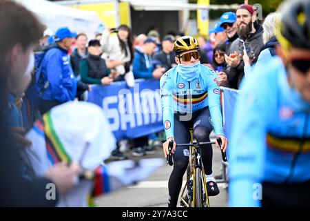 Zürich, Schweiz. September 2024. Der belgische Remco Evenepoel wurde zum Start des Elite-Männer-Straßenrennens bei den UCI Road and Para-Cycling Road World Championships 2024 am Sonntag, 29. September 2024, in Zürich, Schweiz, gezeigt. Die Welten finden vom 21. Bis 29. September statt. BELGA FOTO JASPER JACOBS Credit: Belga News Agency/Alamy Live News Stockfoto