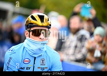 Zürich, Schweiz. September 2024. Der belgische Remco Evenepoel wurde zum Start des Elite-Männer-Straßenrennens bei den UCI Road and Para-Cycling Road World Championships 2024 am Sonntag, 29. September 2024, in Zürich, Schweiz, gezeigt. Die Welten finden vom 21. Bis 29. September statt. BELGA FOTO JASPER JACOBS Credit: Belga News Agency/Alamy Live News Stockfoto