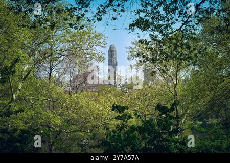 Blick auf die Trump Palace Eigentumswohnungen von der Upper West Side durch den Central Park Stockfoto