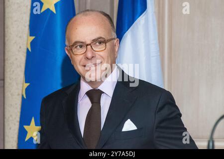Der französische Politiker der Sozialistischen Partei Bernard Cazeneuve besucht die Lyoner Moschee. Stockfoto