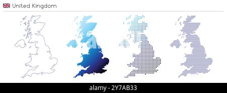 Großbritannien – geometrische Landesform für Umrisse, Verläufe, gepunktete Linien und Linien Stock Vektor
