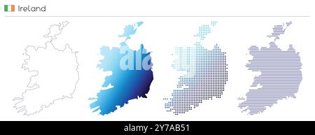 Irland – Umrisse, Verlauf, gepunktete und Linien geometrische Landesform Stock Vektor