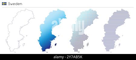 Schweden - geometrische Landesform mit Umrissen, Verläufen, Punktlinien und Linien Stock Vektor