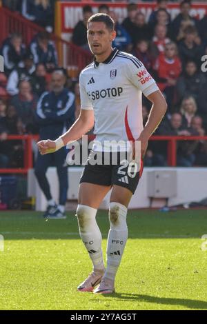 Nottingham, Großbritannien. September 2024. Fulham Mittelfeldspieler Sasa Lukic (20) während des Spiels Nottingham Forest FC gegen Fulham FC English Premier League am 28. September 2024 im City Ground, Nottingham, England, Vereinigtes Königreich Credit: Every Second Media/Alamy Live News Stockfoto