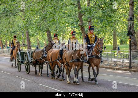 Kings Truppe Royal Horse Artillery, Birdcage Walk, London, England, Großbritannien Stockfoto