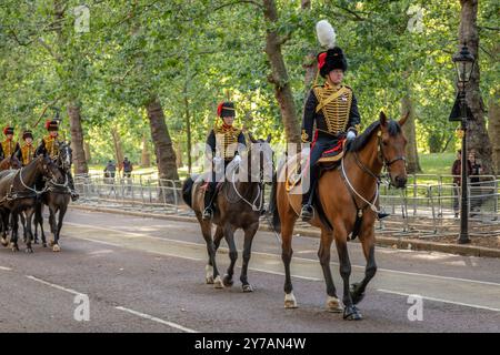 Befehlshaber der Königstruppe Royal Horse Artillery, Birdcage Walk, London, England, Großbritannien Stockfoto