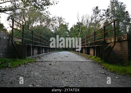 Alte Eisenbahnbrücke auf dem Llwybr Mawddach Trail im Eryri National Park (Snowdonia) - Wales, Großbritannien - 18. September 2024 Stockfoto