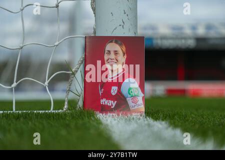 Eine detaillierte Ansicht des Spielprogramms vor dem FA Women's Super League Match West Ham United Women vs Liverpool Women im Chigwell Construction Stadium, London, Großbritannien, 29. September 2024 (Foto: Izzy Poles/News Images) Stockfoto