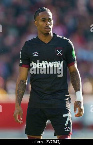 London, Großbritannien. September 2024. Crysencio Summerville von West Ham United während des Brentford FC gegen West Ham United FC im Gtech Community Stadium, London, England, Vereinigtes Königreich am 28. September 2024 Credit: Every Second Media/Alamy Live News Stockfoto