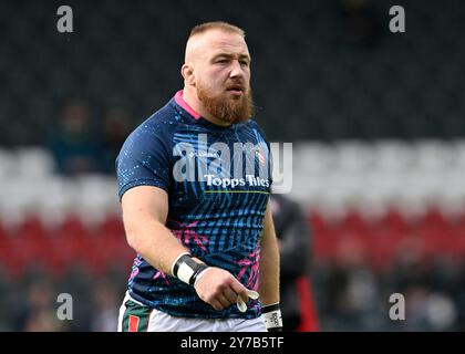 Leicester, Großbritannien. September 2024. Joe HEYES von Leicester Tigerswährend des Gallagher Premiership Matches Leicester Tigers vs Bath Rugby in der Welford Road, Leicester, Vereinigtes Königreich, 29. September 2024 (Foto: Mark Dunn/News Images) in Leicester, Vereinigtes Königreich am 29. September 2024. (Foto: Mark Dunn/News Images/SIPA USA) Credit: SIPA USA/Alamy Live News Stockfoto