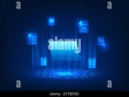 Digitale Datenspeichertechnologie Dokumentdatei Symbol für Technologiekreis es stellt digitale Dokumentdateien dar, die auf Servern mit Hochgeschwindigkeits-Intern gespeichert sind Stock Vektor