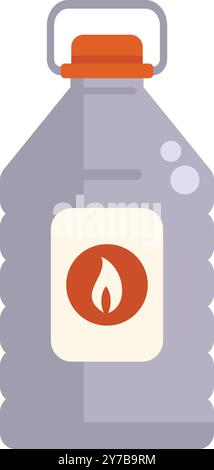 Abbildung einer Kunststoffflasche mit brennbarer Flüssigkeit mit einem Warnschild, das auf die Entflammbarkeit hinweist Stock Vektor