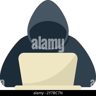 Gesichtsloser Hacker-Avatar trägt einen Hoodie mit Laptop, Konzept für Cybersicherheit, Datenschutz, Datenschutz und Internetsicherheit Stock Vektor