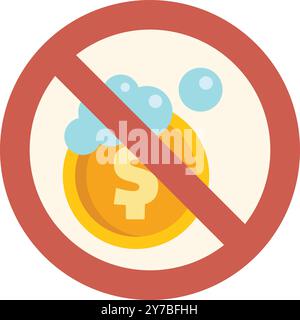 Rotes Verbotsschild, das Geldwäsche-Dollarmünze mit Seifenblasen ausweist, die illegale Finanzaktivitäten symbolisieren Stock Vektor